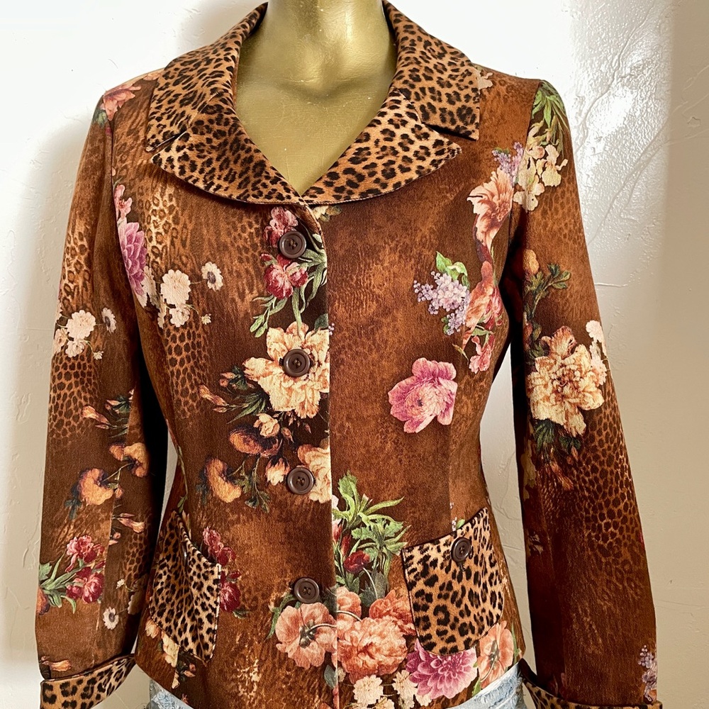 RANDY KEMPER Chic LEOPARD and FLORAL Print JACKET Size 10